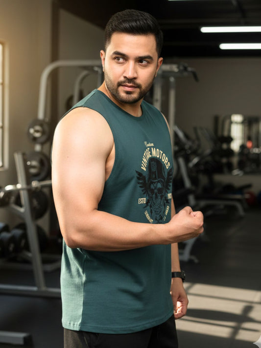 Plus Size Men's Maroon and Teal Printed Cotton Sleeveless Innerwear Vest T-Shirt-Pack of 2
