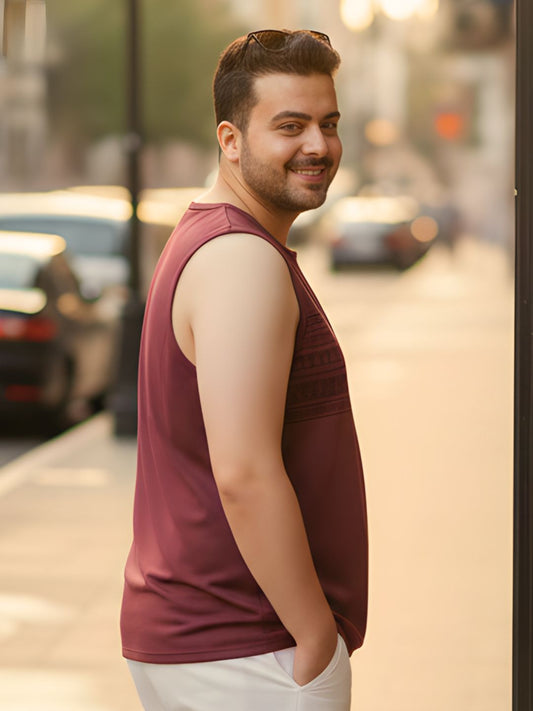 Plus Size Printed Cotton Sleeveless Maroon and Blue Melange Mens Combo Sando Vest T-Shirt-Pack of 2