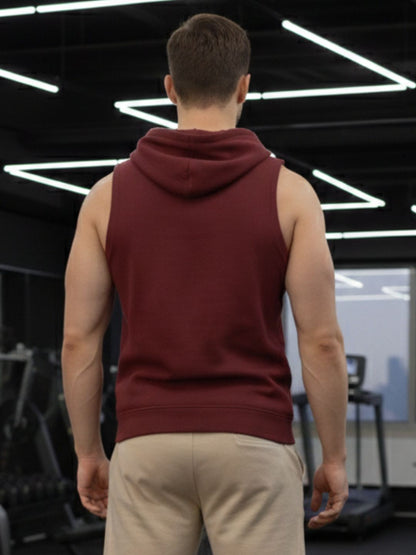 Plus Size Combo Solid Men Maroon and Purple Kangaroo Pocket Sleeveless Hooded T-Shirt Vest-Pack of 2