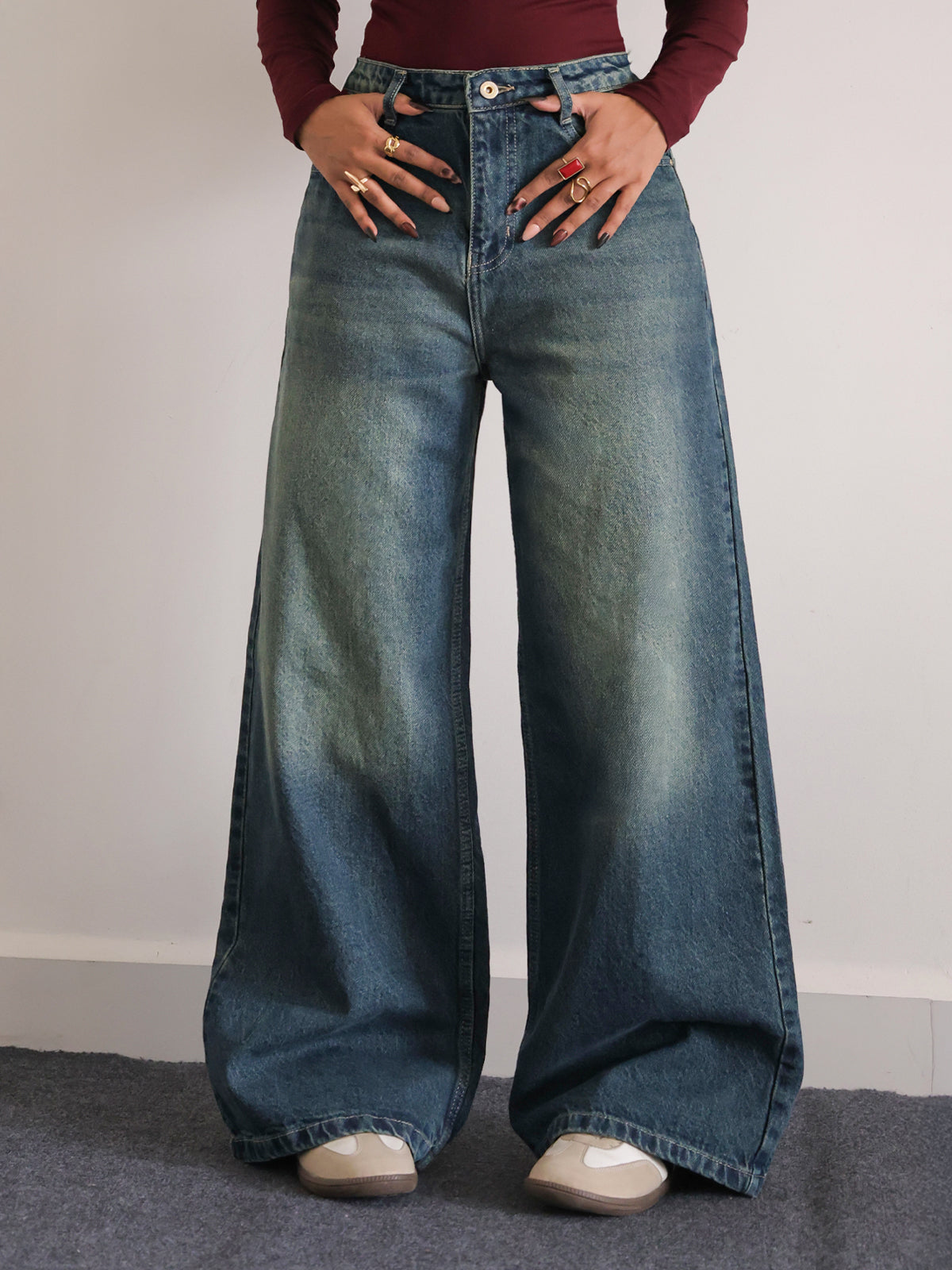 Twilight Green Tinted Ultra Wide Leg Jeans