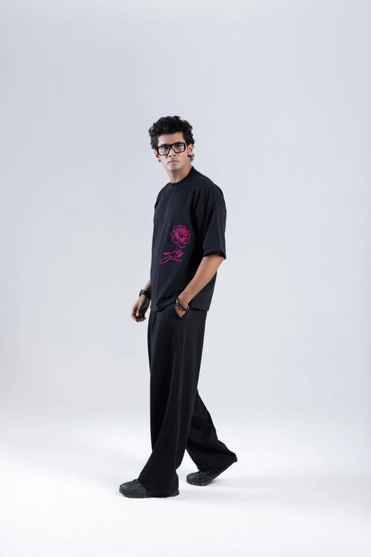 "Move Over Roses" Round Neck Printed Black T-Shirt