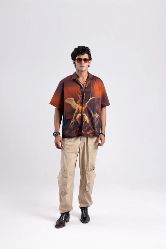 Heaven's Reckoning Oversized Printed Cuban Collar Shirt