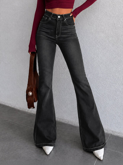 Retro Black Flap Pocket Y2K Bootcut Jeans