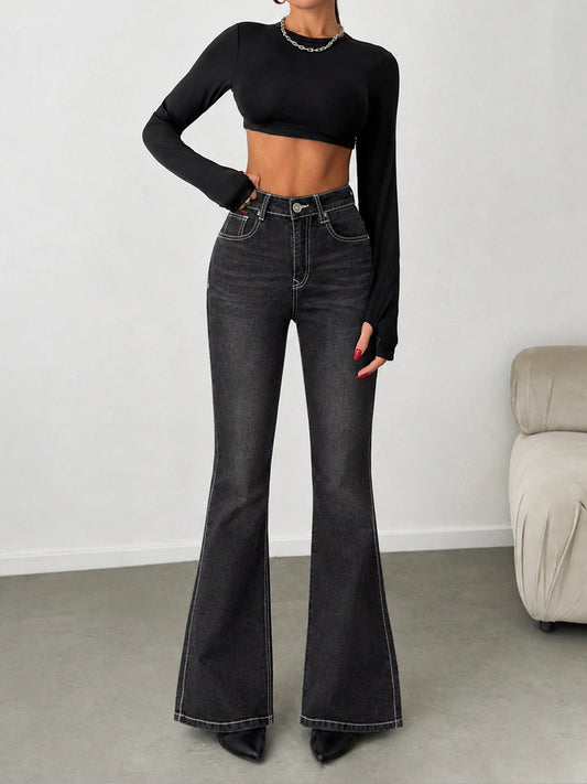 Carbon Black Washed Bootcut Jeans