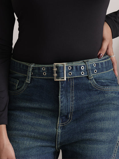 Midnight Ash Blue Belted Bootcut Jeans