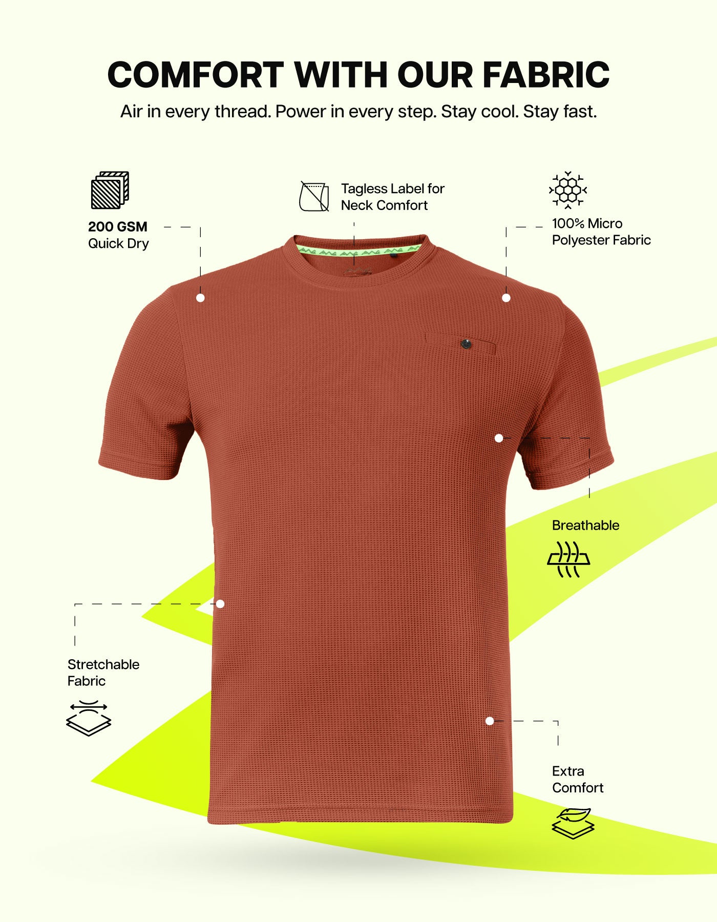 Men Solid Waffle Crew Neck Tshirt