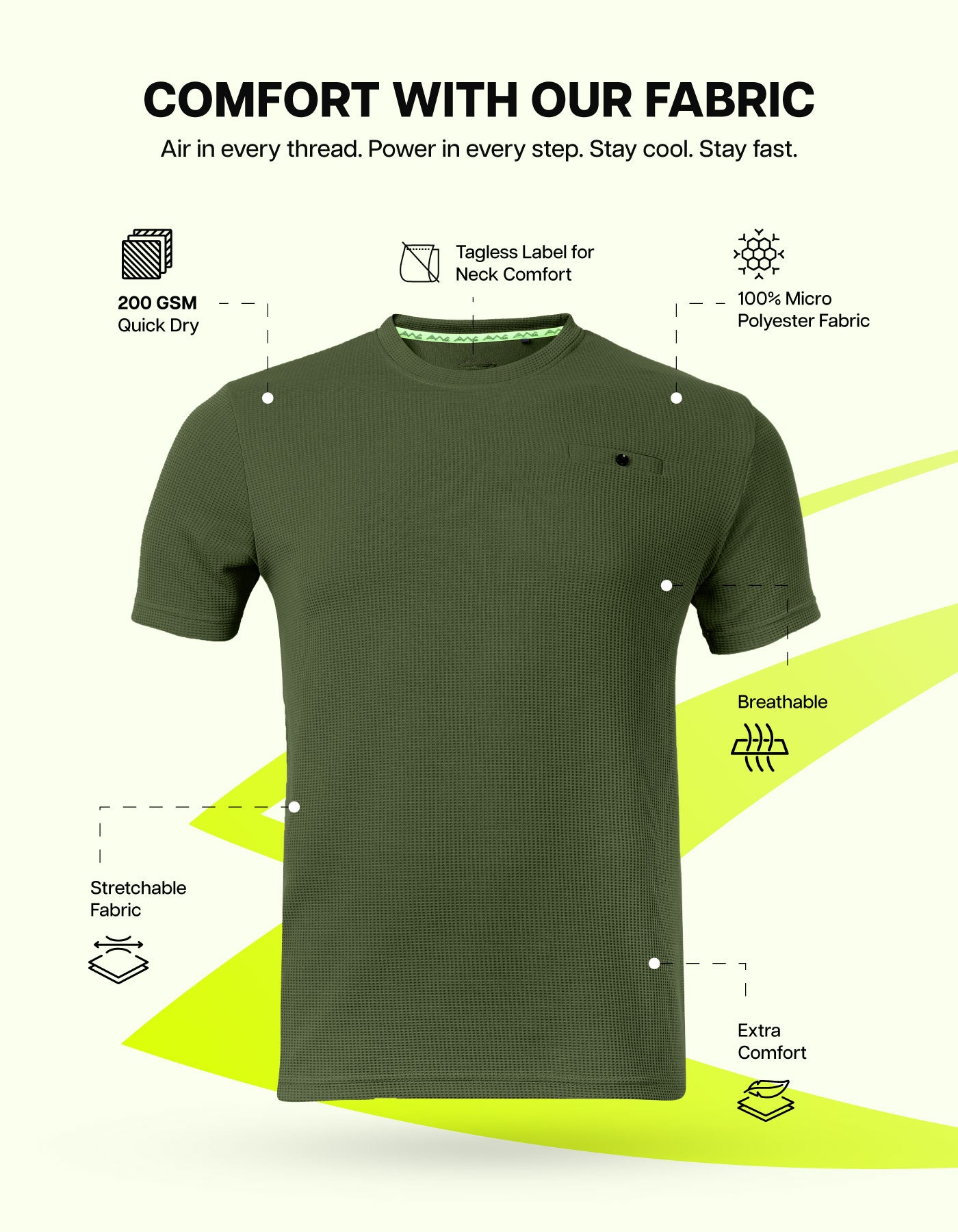 Men Solid Waffle Crew Neck Tshirt