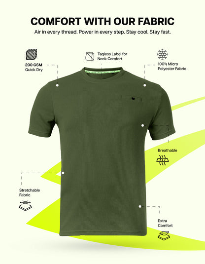 Men Solid Waffle Crew Neck Tshirt