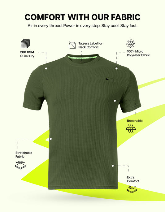 Men Solid Waffle Crew Neck Tshirt