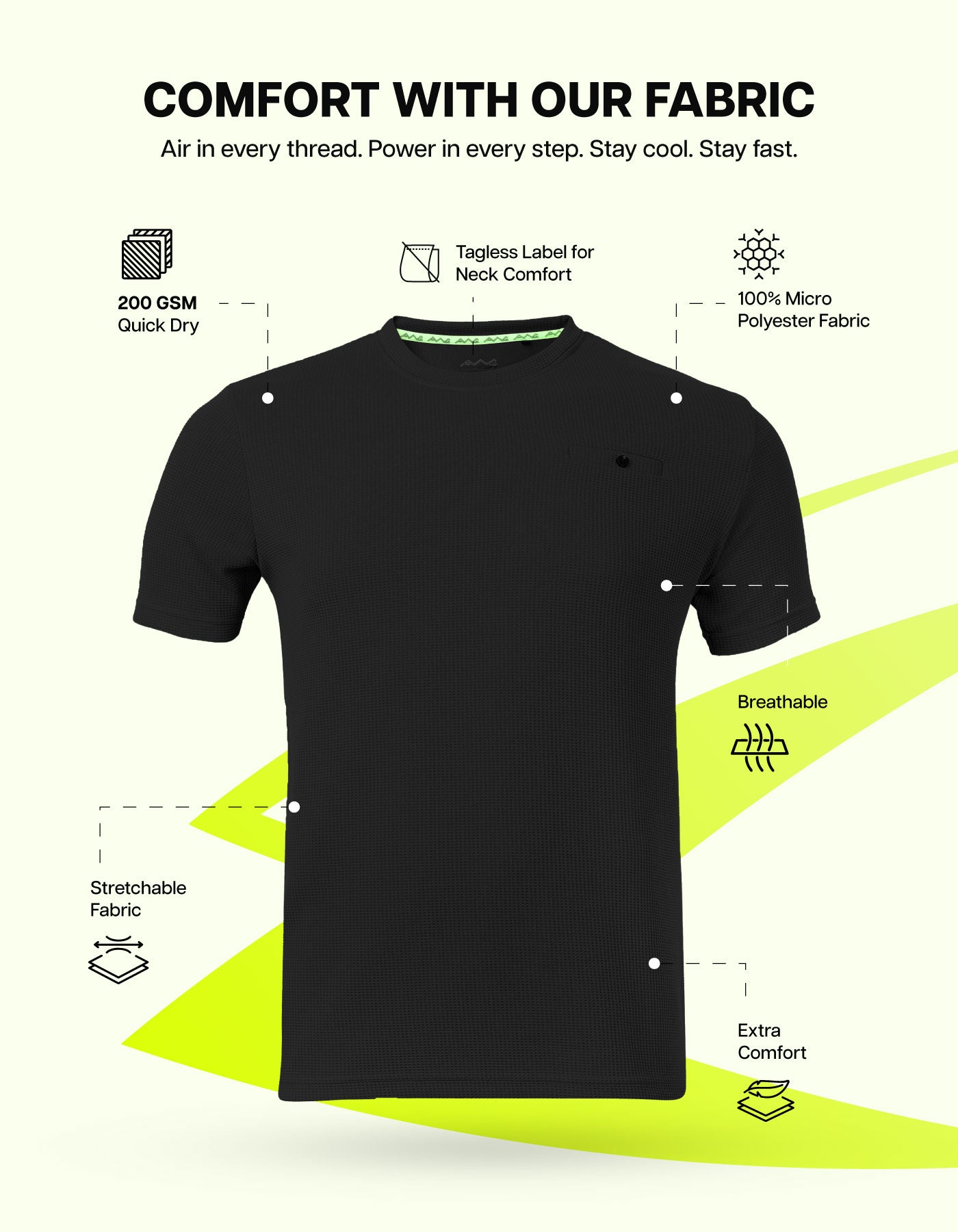 Men Solid Waffle Crew Neck Tshirt