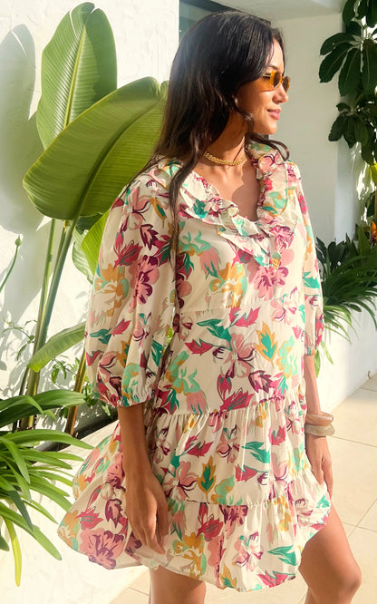 IS.U Floral Multicolor Puff Sleeve Mini Dress