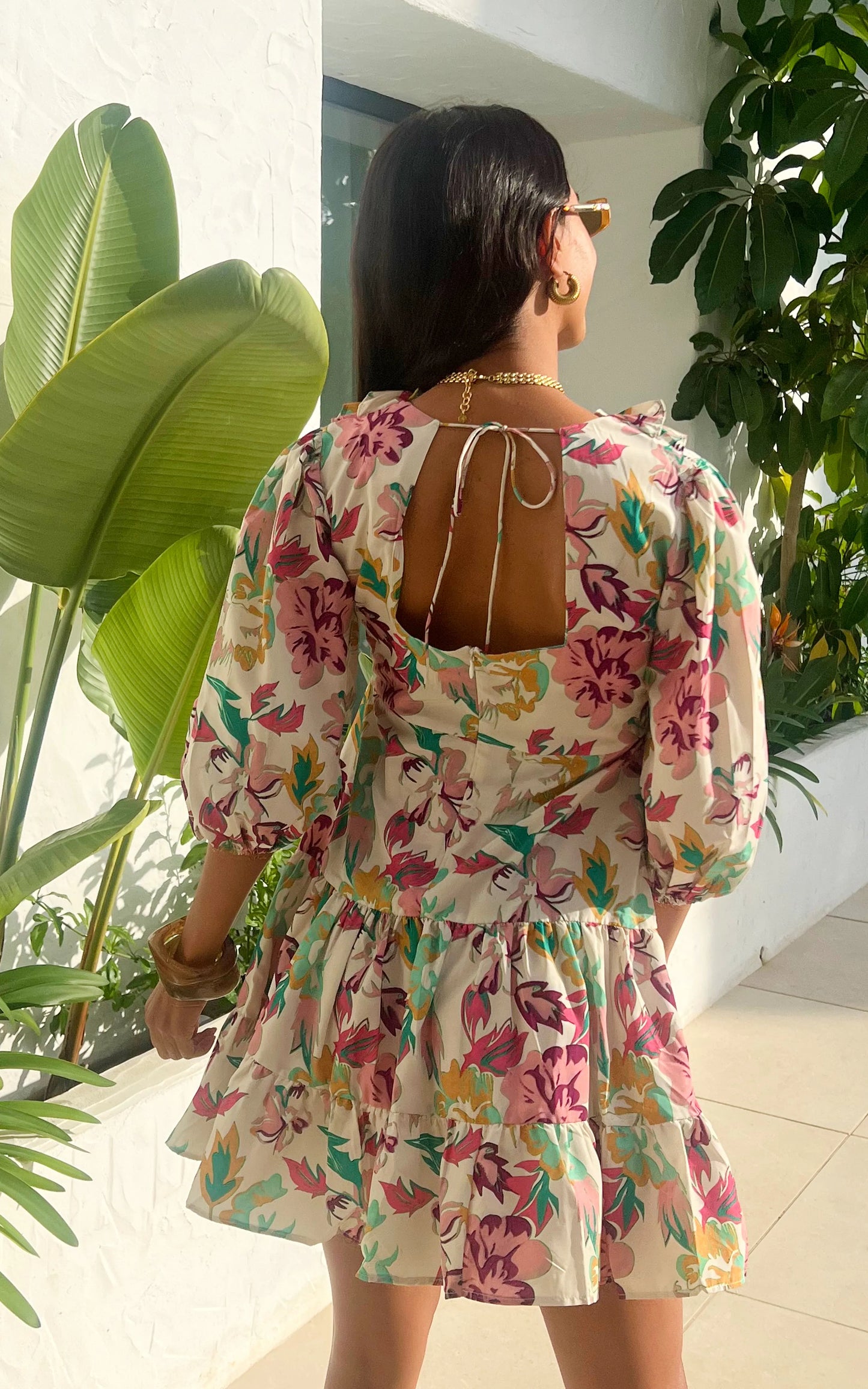 IS.U Floral Multicolor Puff Sleeve Mini Dress