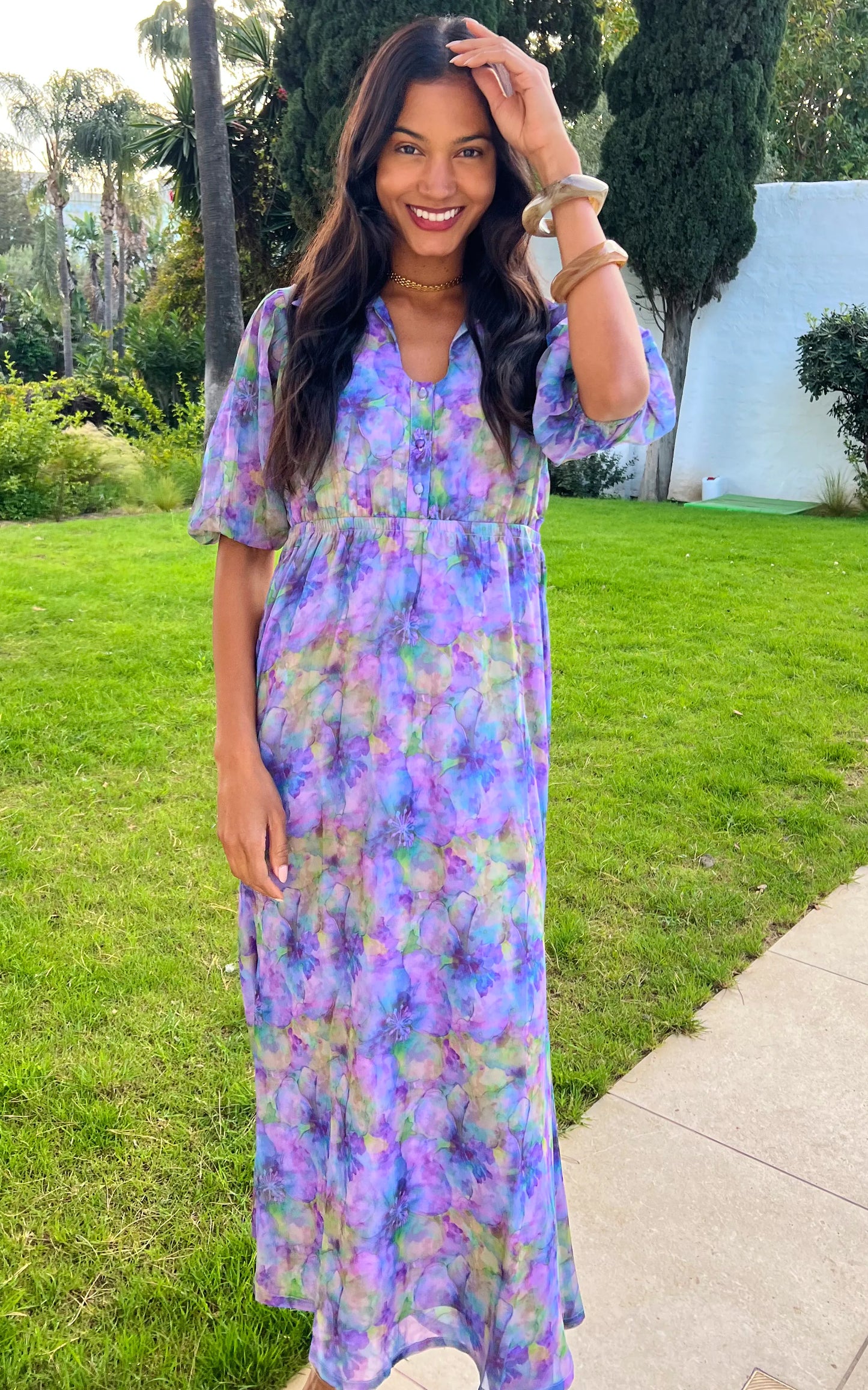 IS.U Floral Lavender Shirt Collared Maxi Dress