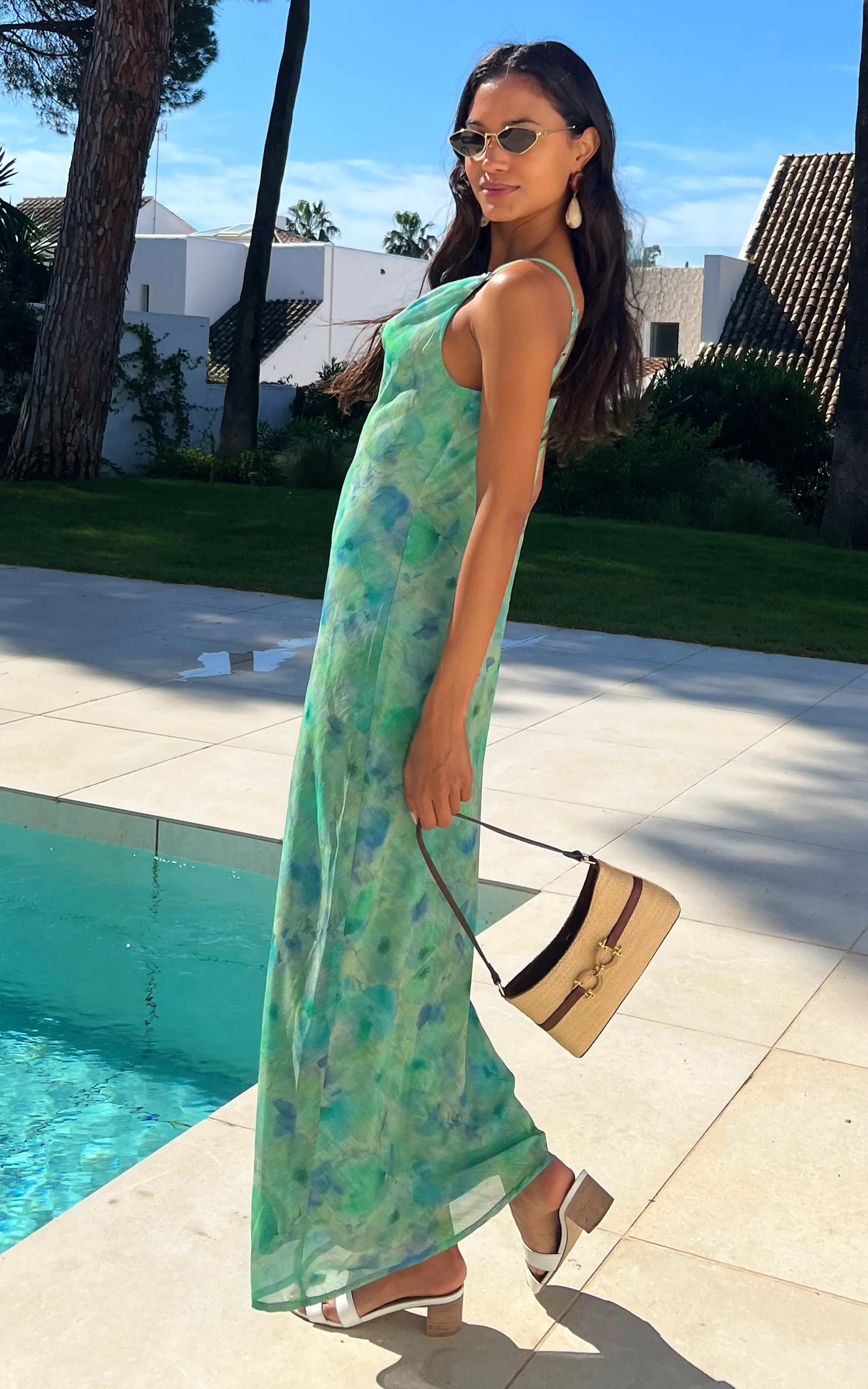 IS.U Floral Green Cowl Neck Slip Dress