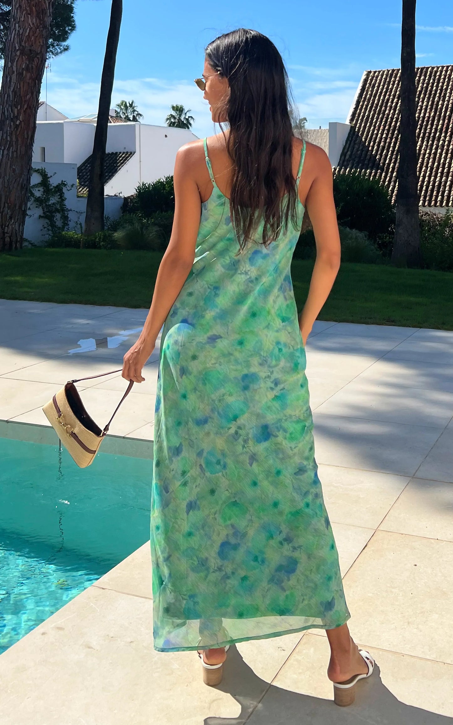 IS.U Floral Green Cowl Neck Slip Dress
