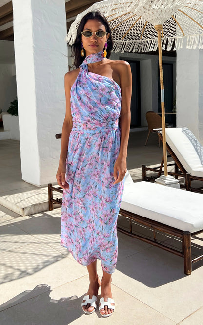 IS.U Floral Blue One Shoulder Maxi Dress
