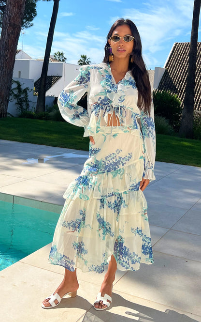 IS.U Floral White Skirt and Top Co-ord set