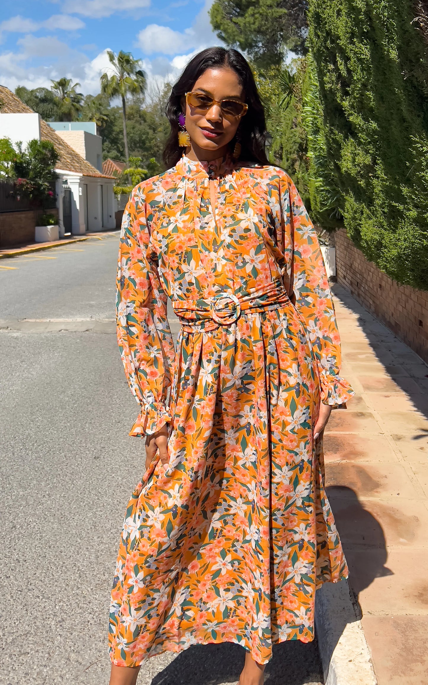 Yellow Belted Dress For Ladies