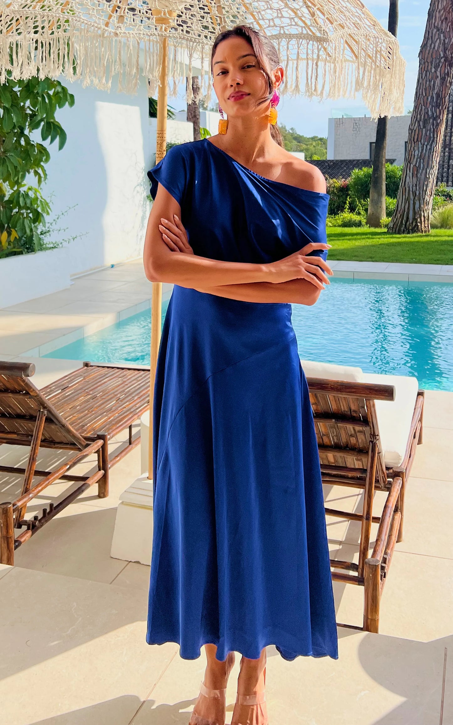 IS.U Blue Asymmetric Neck Cocktail Dress