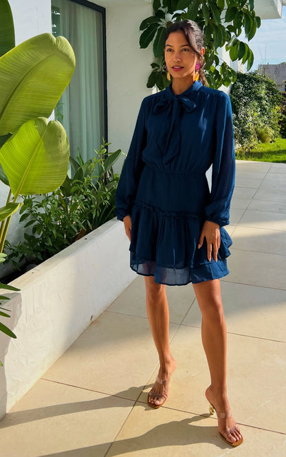 IS.U Blue Tie- Knot Smocked Dress