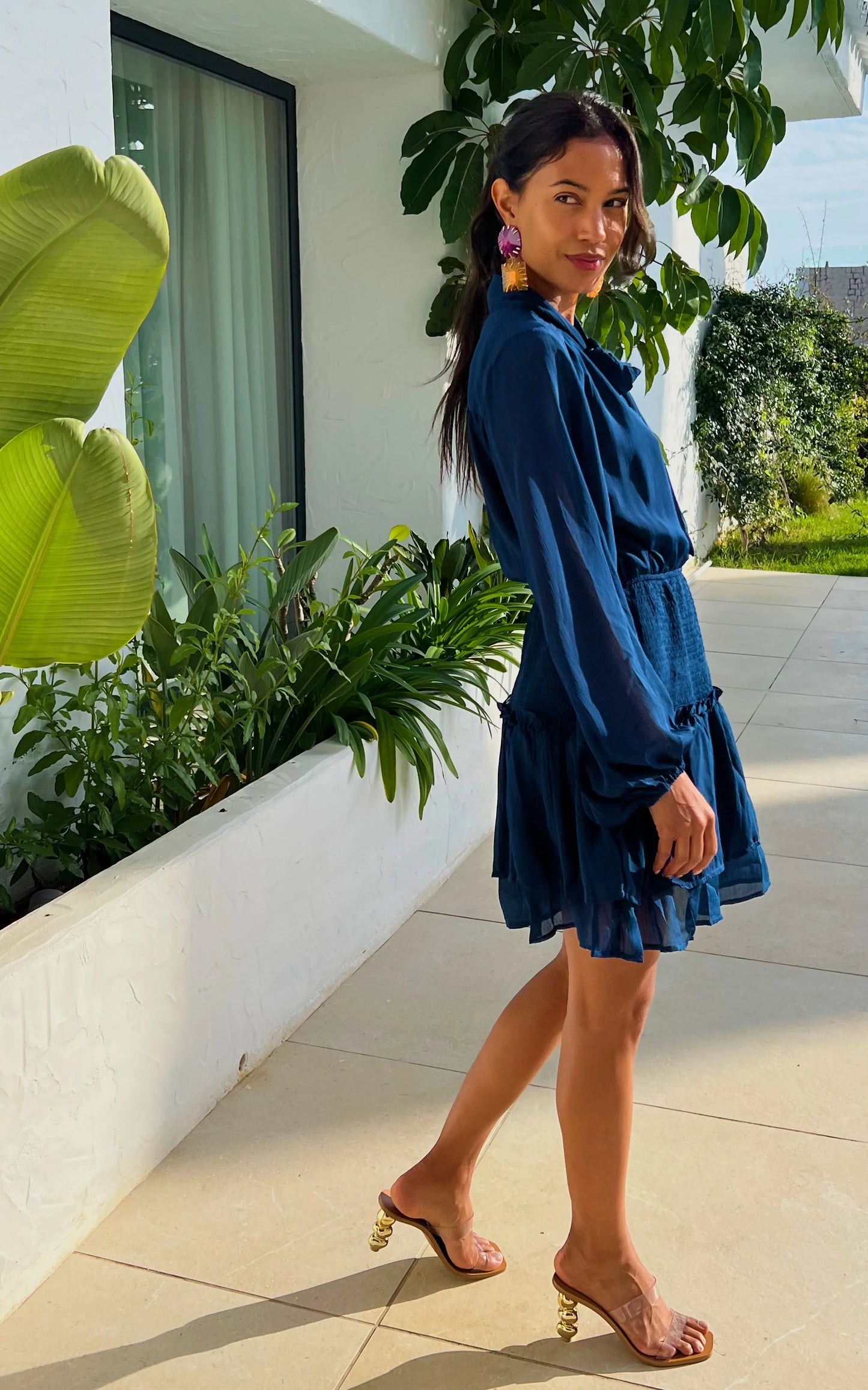 IS.U Blue Tie- Knot Smocked Dress