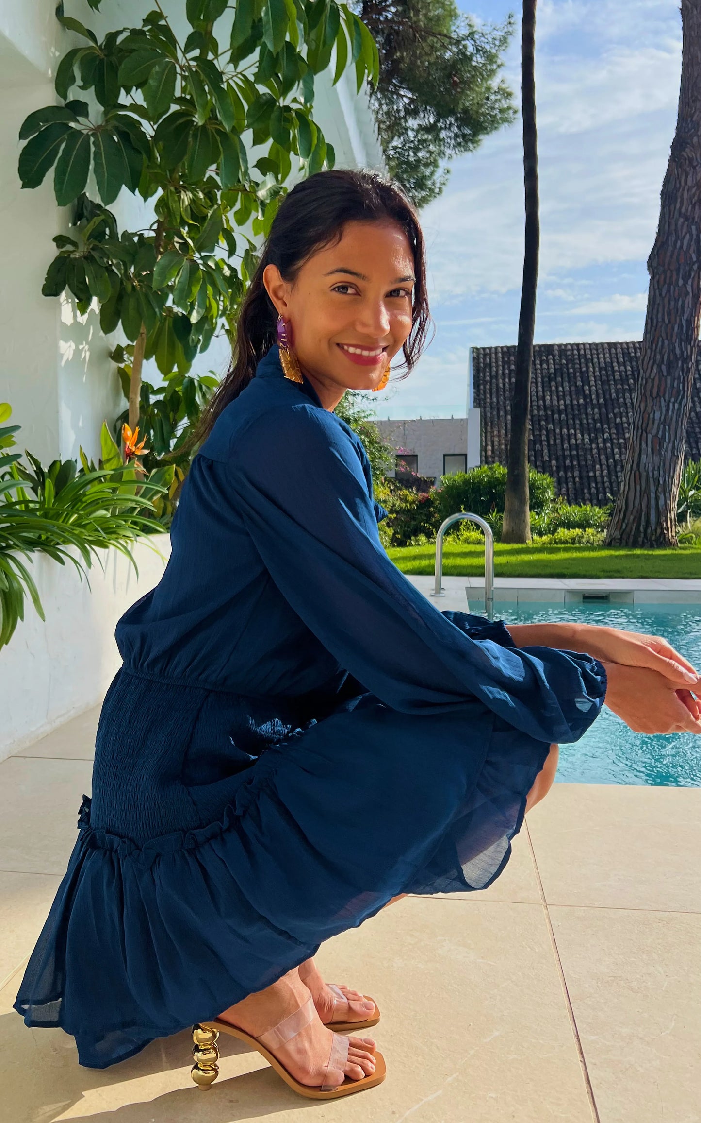 IS.U Blue Tie- Knot Smocked Dress