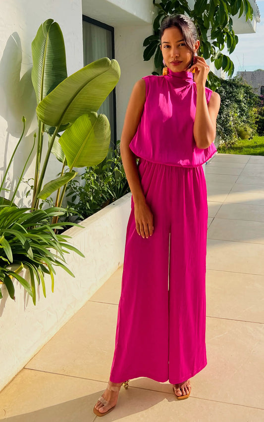 Solid pink Sleeveless Jumpsuit