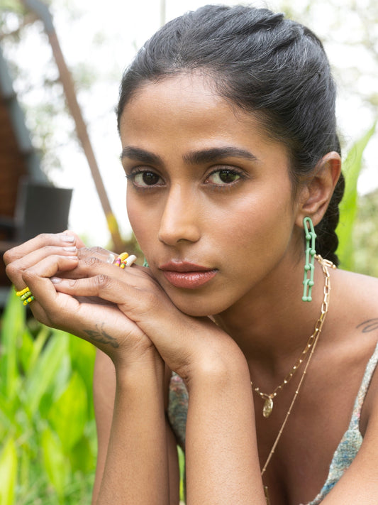 Sohi Green Chain Link Statement Earrings