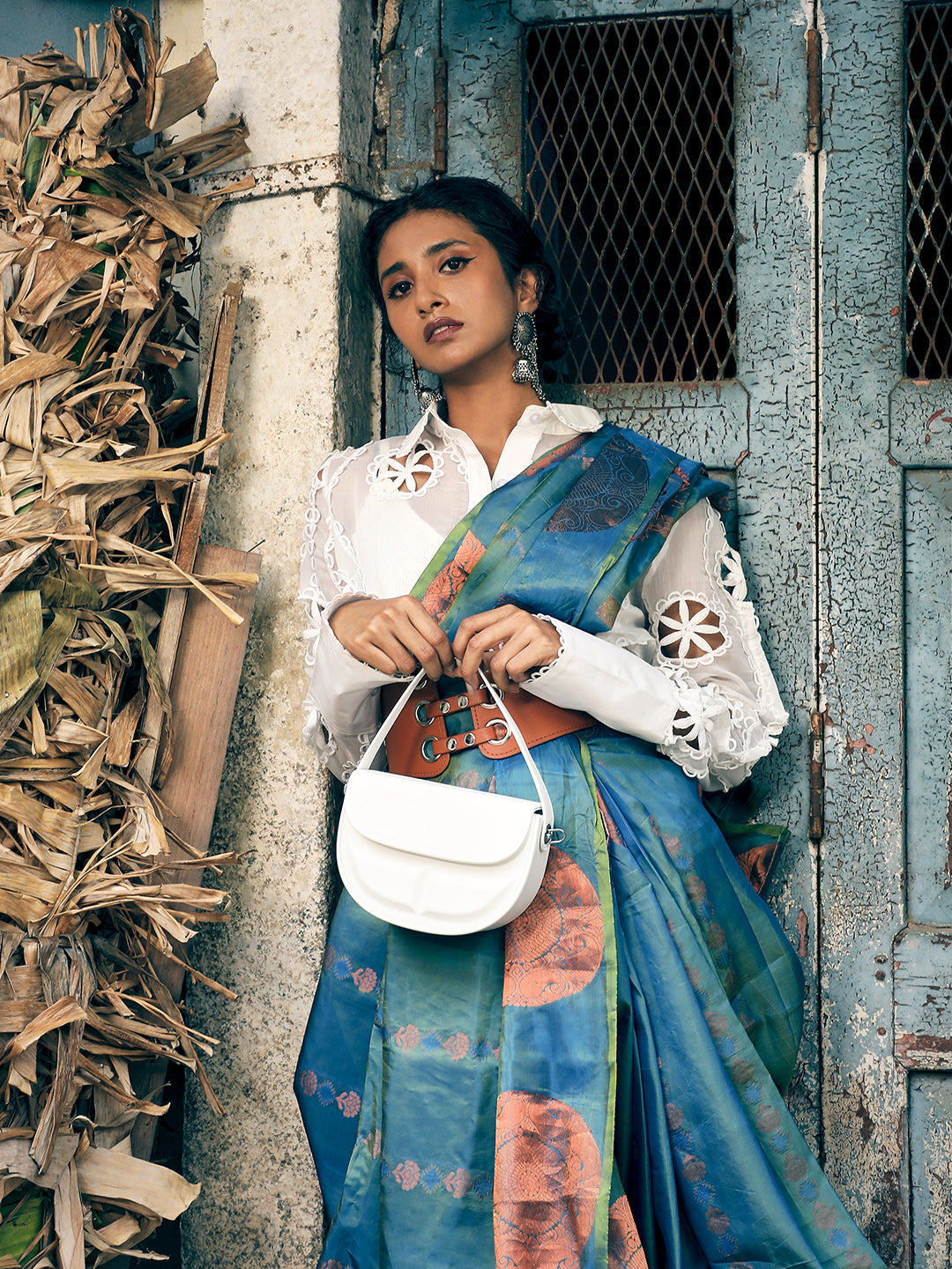 Structured Curve Handbag - White