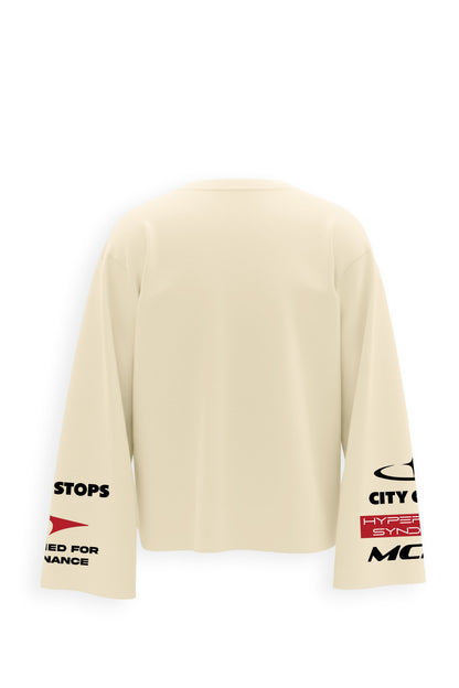 Crossline Printed Oversized White Sweatshirt Main Character