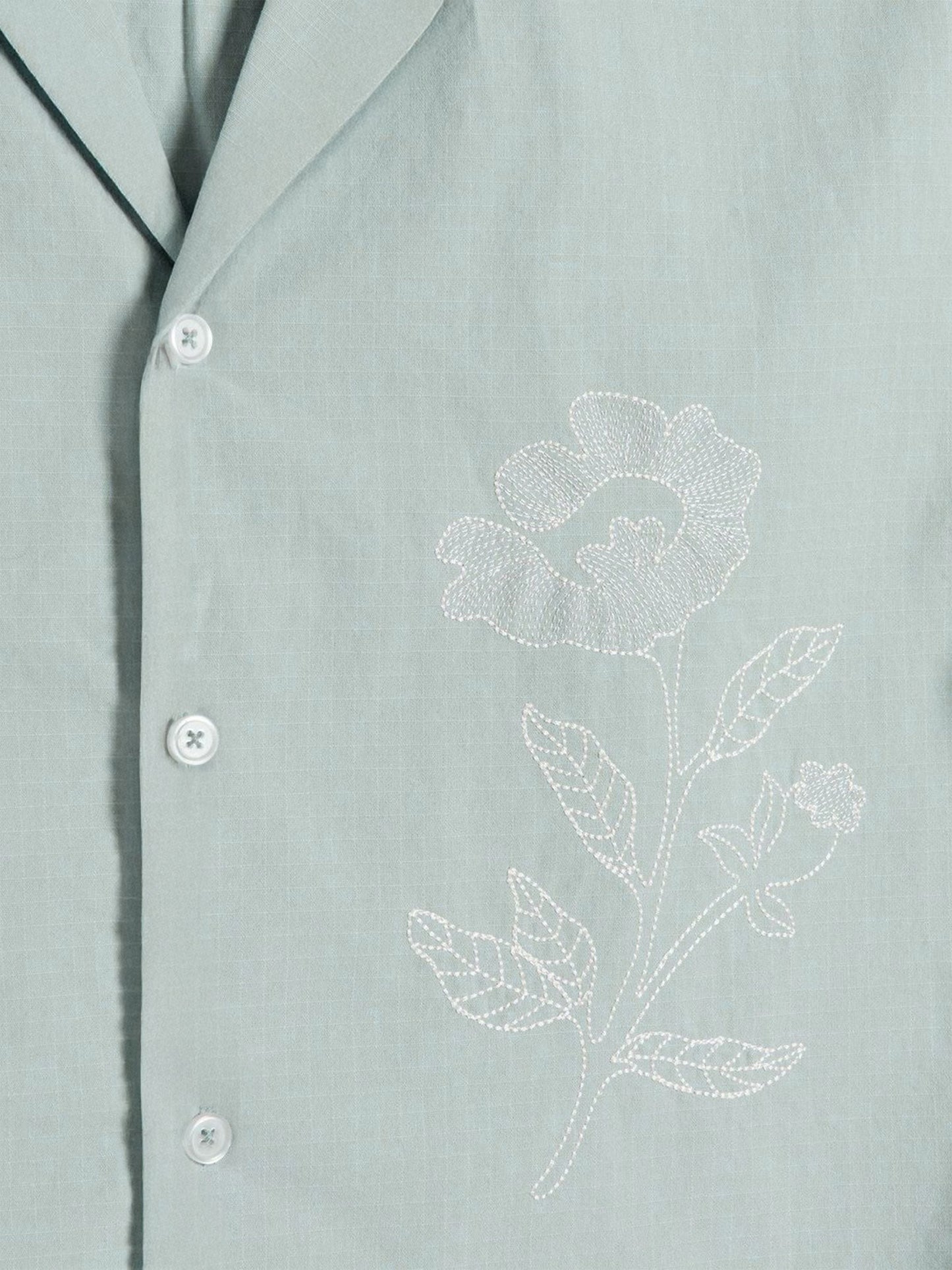 Men's Box-Fit Embroidered Linen Baby Blue Shirt