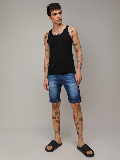 Pencil Side-Striped Denim Shorts