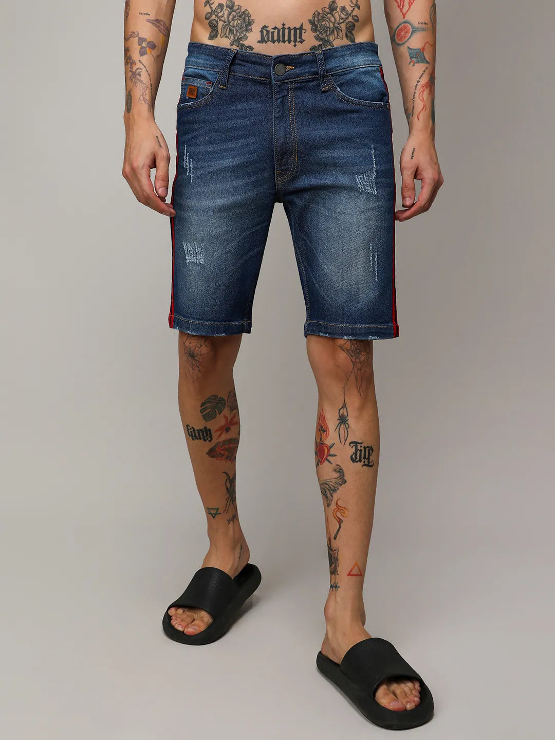 Contrast Side-Striped Denim Shorts