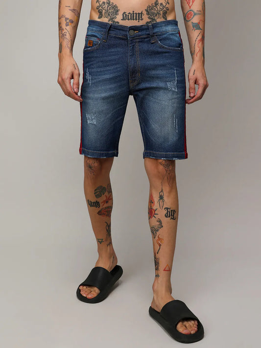 Contrast Side-Striped Denim Shorts