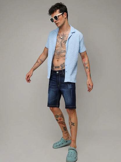 Distressed Rolled Hem Denim Shorts