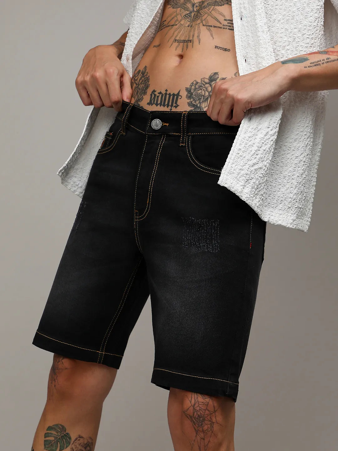 Solid Denim Shorts