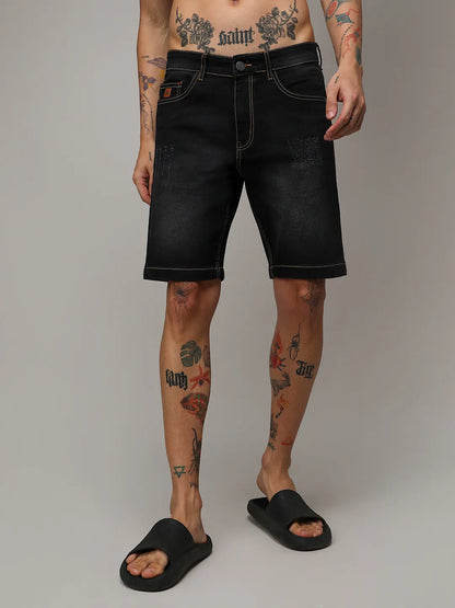 Solid Denim Shorts
