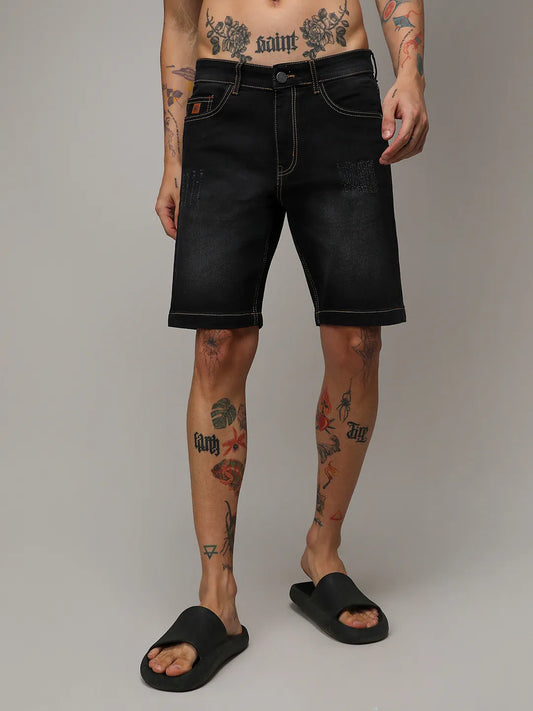 Solid Denim Shorts