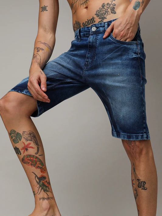 Contrast Wash Denim Shorts
