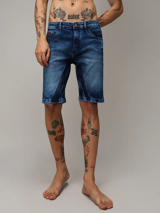 Contrast Wash Denim Shorts