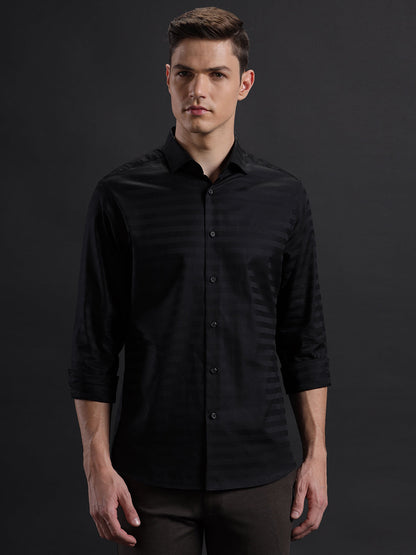 Aldeno Mens Regular Fit Plain Black Formal Cotton Shirt (BINIM)
