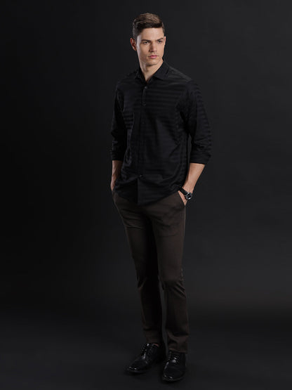 Aldeno Mens Regular Fit Plain Black Formal Cotton Shirt (BINIM)