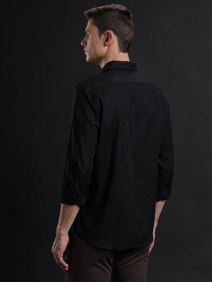 Aldeno Mens Regular Fit Plain Black Formal Cotton Shirt (BOXIE)