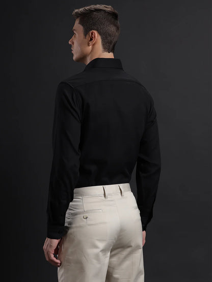 Mens Regular Fit Solid Black Casual Cotton Shirt