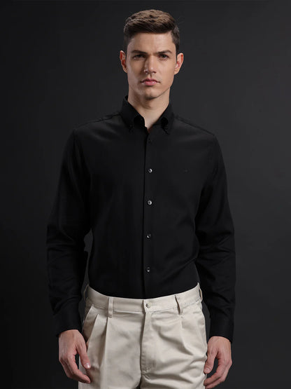 Mens Regular Fit Solid Black Casual Cotton Shirt