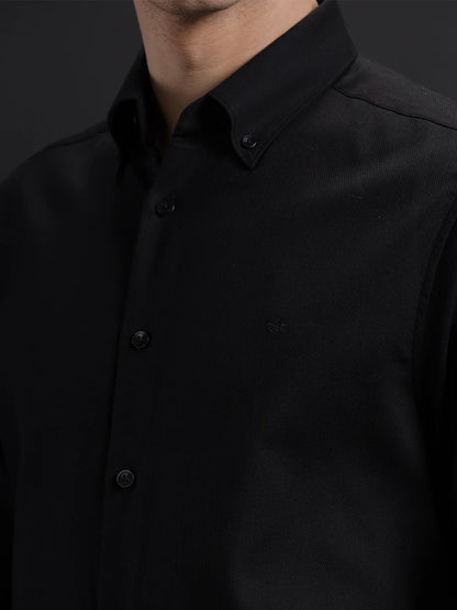 Mens Regular Fit Solid Black Casual Cotton Shirt