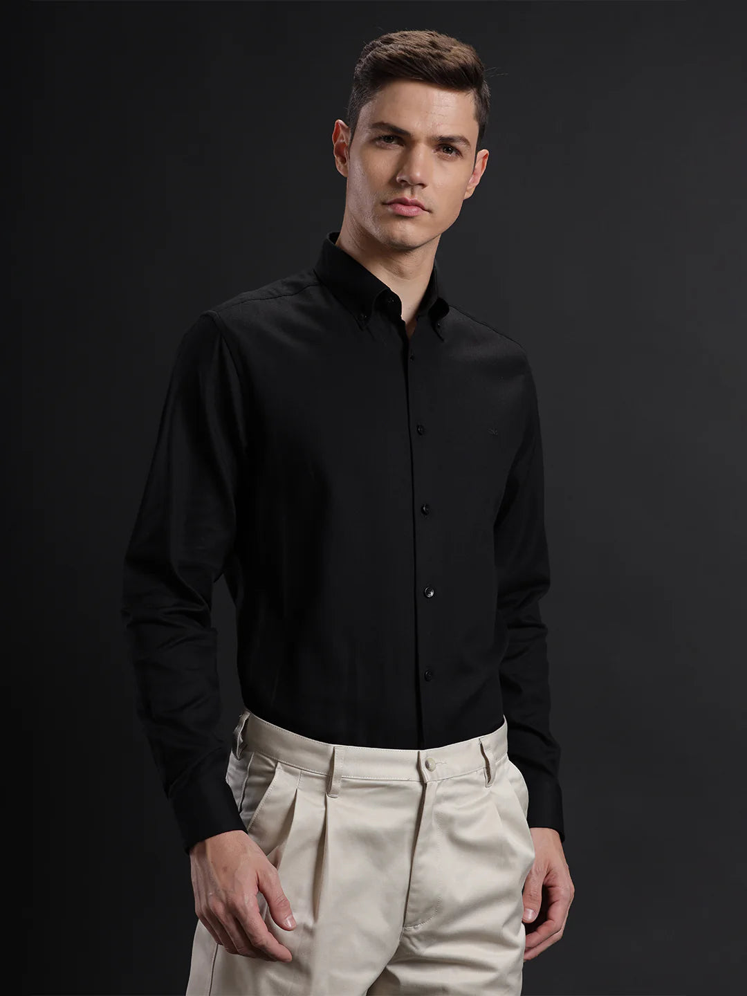 Mens Regular Fit Solid Black Casual Cotton Shirt