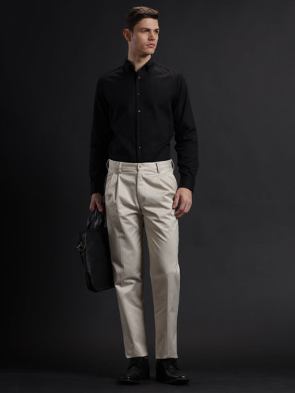Aldeno Mens Regular Fit Plain Black Casual Cotton Shirt (TABLO)