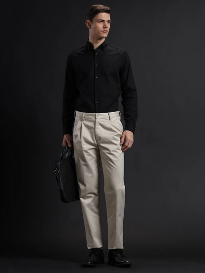 Mens Regular Fit Solid Black Casual Cotton Shirt