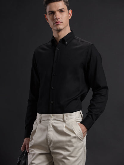 Aldeno Mens Regular Fit Plain Black Casual Cotton Shirt (TABLO)